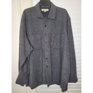 Mens 100% Wool Blend Button-Up Shirt Jacket XL Gray Naturalife FLAW Mend Classic